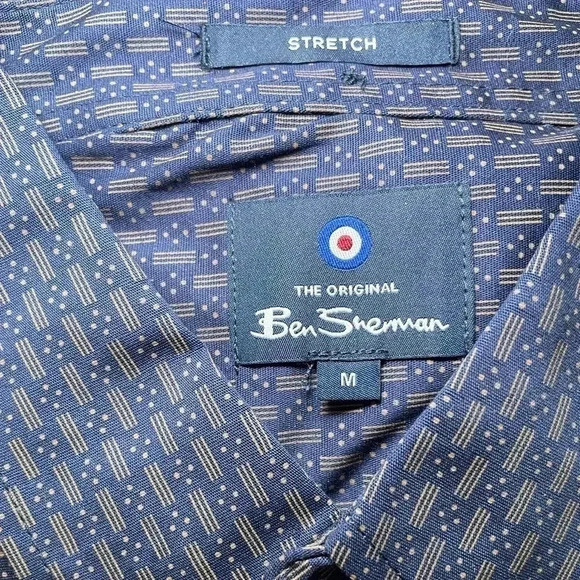 Ben Sherman  navy and brown short sleeve button down shirt sz M - Picture 2 of 5
